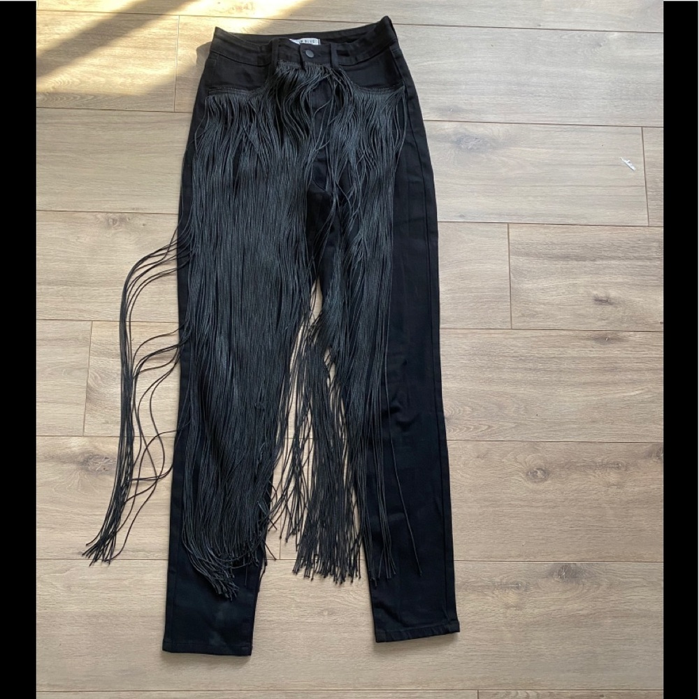 Black fringe pants